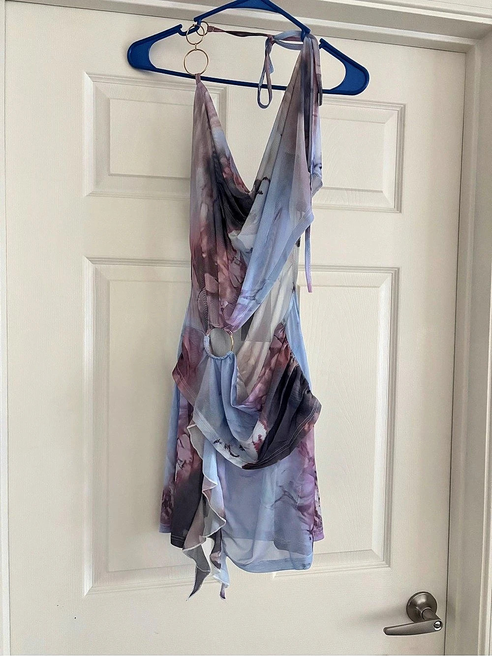 Abstract Ring Detail Tank mini dress in Blue & Purple Size large